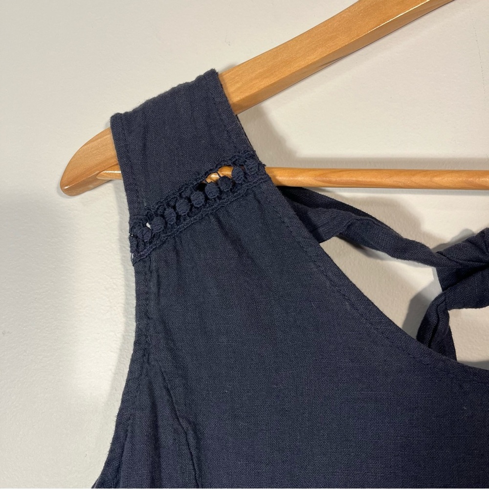 Terzo Millennio Italy Linen Cotton Midi Dress Navy Casual Sleeveless Size XL - Picture 4 of 12
